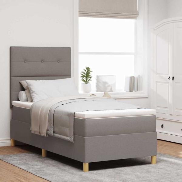 ARDEBO.de - LED Boxspringbett mit Matratze Taupe 90 x 200 cm Stoff