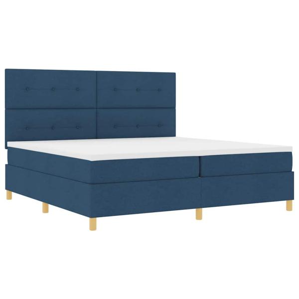 LED Boxspringbett mit Matratze Blau 200 x 200 cm Stoff