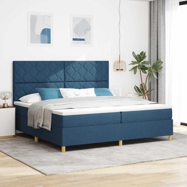 ARDEBO.de - LED Boxspringbett mit Matratze Blau 200 x 200 cm Stoff