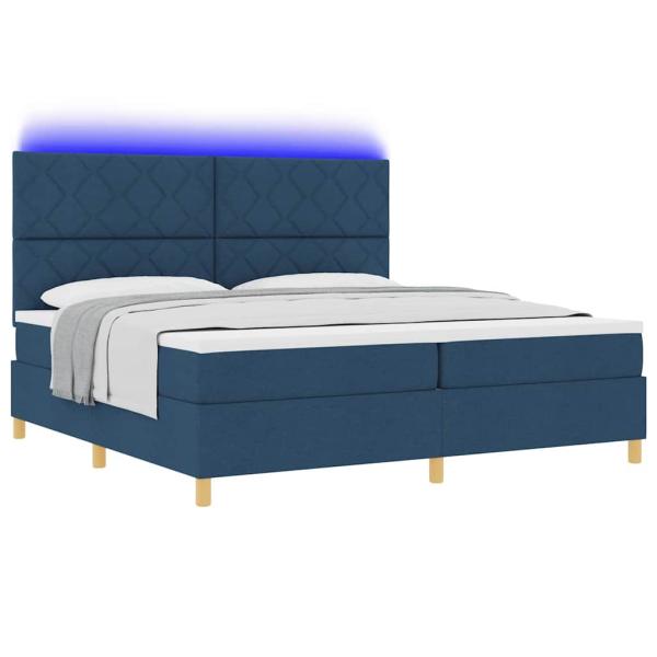 LED Boxspringbett mit Matratze Blau 200 x 200 cm Stoff