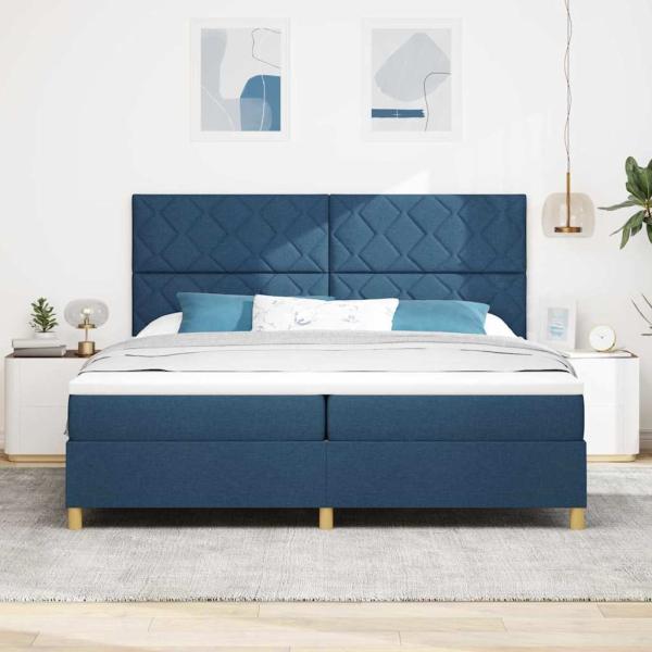 LED Boxspringbett mit Matratze Blau 200 x 200 cm Stoff