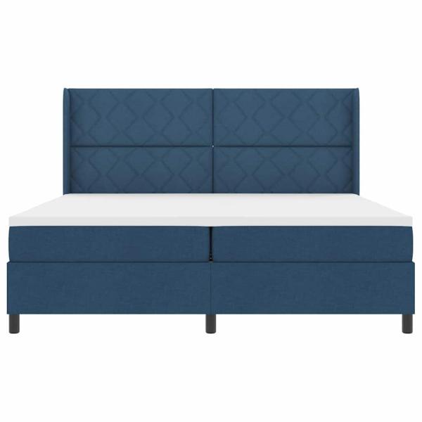 LED Boxspringbett mit Matratze Blau 200 x 200 cm Stoff