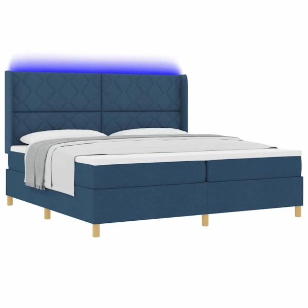 Boxspringbett mit Matratze mit Kopfteil Blau 200 x 200 cm Stoff