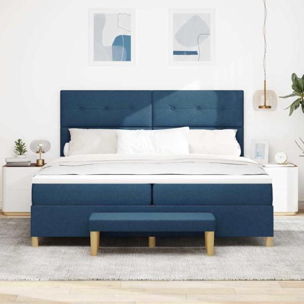 Boxspringbett mit Matratze mit Kopfteil Blau 200 x 200 cm Stoff