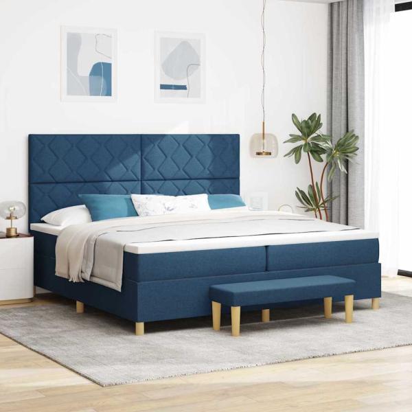 ARDEBO.de - Boxspringbett mit Matratze mit Kopfteil Blau 200 x 200 cm Stoff