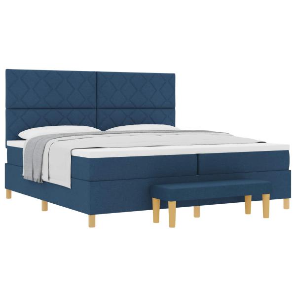 Boxspringbett mit Matratze mit Kopfteil Blau 200 x 200 cm Stoff