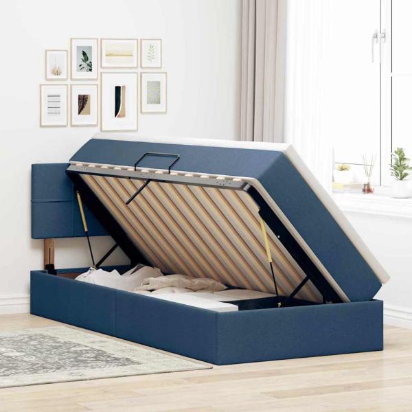 Aufbewahrungsbett mit Matratze Blau 90 x 200 cm Samt