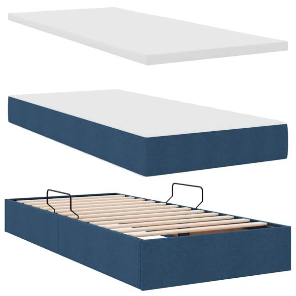 Aufbewahrungsbett mit Matratze Blau 200 x 200 cm Kunstleder