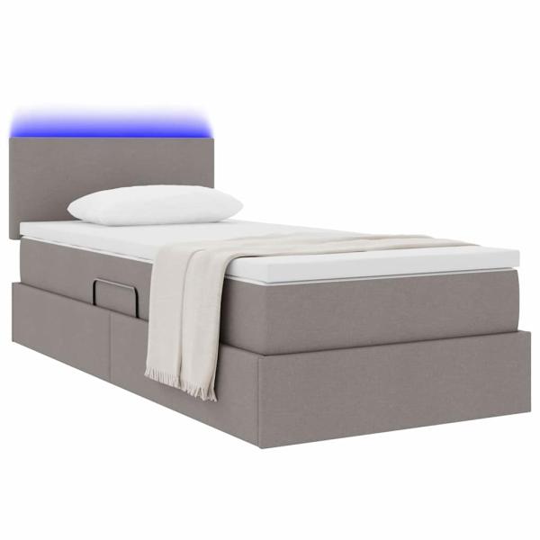 Bett mit Stauraum und LED mit Matratze Taupe 90 x 200 cm Stoff