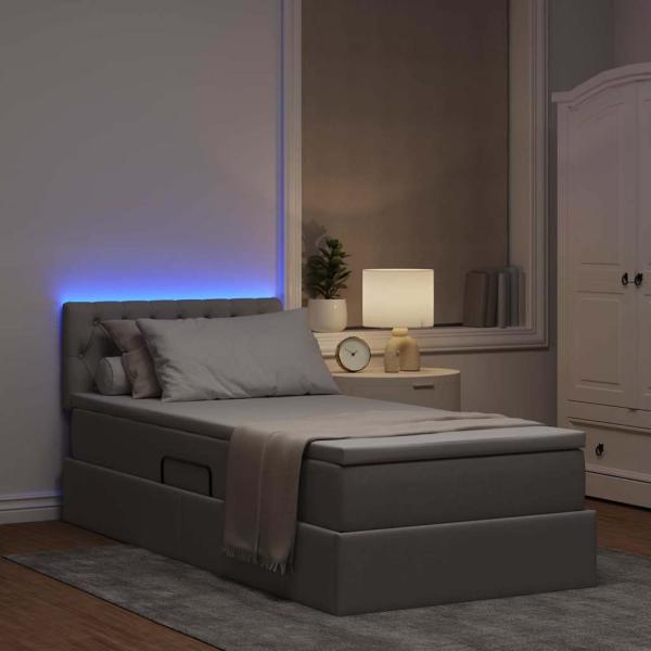 Bett mit Stauraum und LED mit Matratze Taupe 90 x 200 cm Stoff