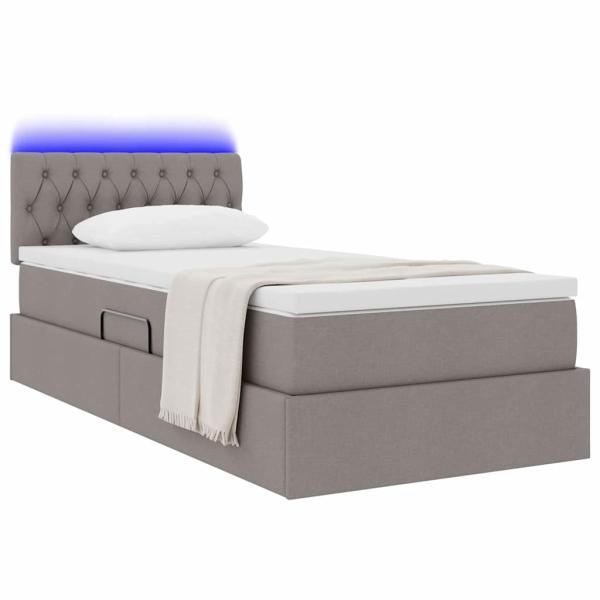 Bett mit Stauraum und LED mit Matratze Taupe 100 x 200 cm Stoff