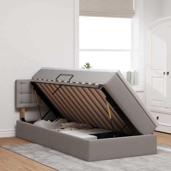 Bett mit Stauraum und LED mit Matratze Taupe 90 x 200 cm Stoff