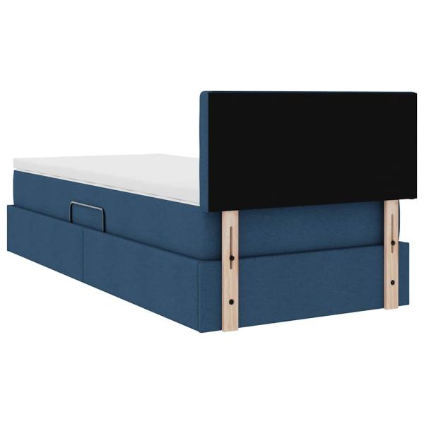Bett mit Stauraum und LED mit Matratze Blau 100 x 200 cm Stoff