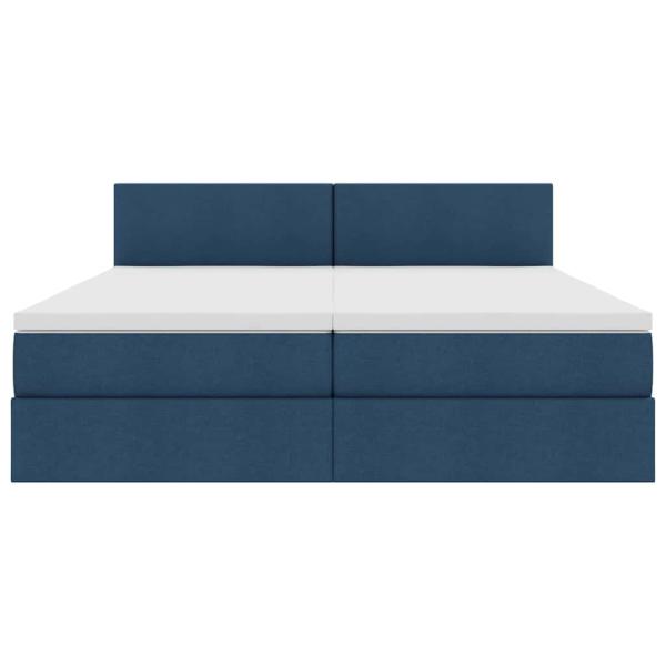 Bett mit LED-Lichtleisten mit Kopfteil Blau 200 x 200 cm Stoff