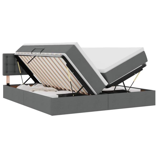 Bett mit LED-Lichtleisten Dunkelgrau 200 x 200 cm Stoff