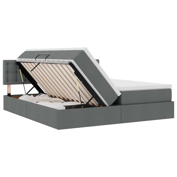 Bett mit LED-Lichtleisten Dunkelgrau 200 x 200 cm Stoff