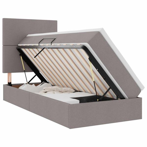 Aufbewahrungsbett mit Matratze Taupe 100 x 200 cm Stoff