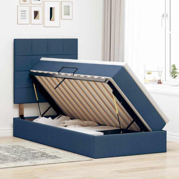 Aufbewahrungsbett mit Matratze Blau 90 x 200 cm Stoff