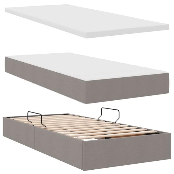 Aufbewahrungsbett mit Matratze Taupe 200 x 200 cm Kunstleder