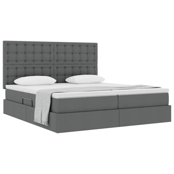 Aufbewahrungsbett mit Kopfteil Dunkelgrau 200 x 200 cm Stoff