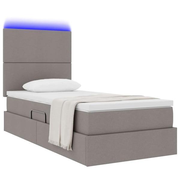 Bett mit Stauraum und LED mit LED Taupe 90 x 200 cm Polyester