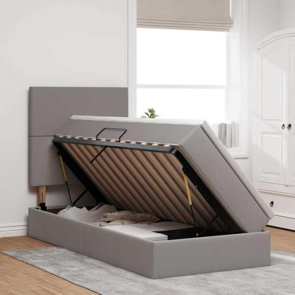 Bett mit Stauraum und LED mit LED Taupe 90 x 200 cm Polyester