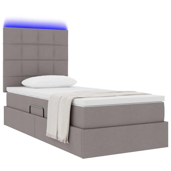 Bett mit Stauraum und LED mit LED Taupe 90 x 200 cm Polyester
