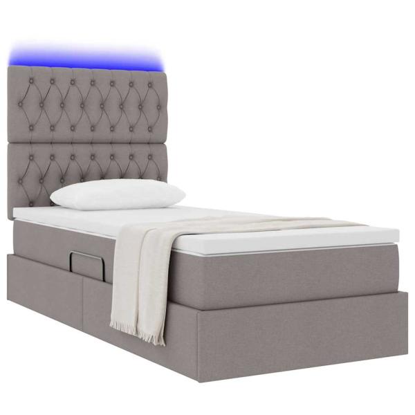 Bett mit Stauraum und LED mit LED Taupe 90 x 200 cm Polyester