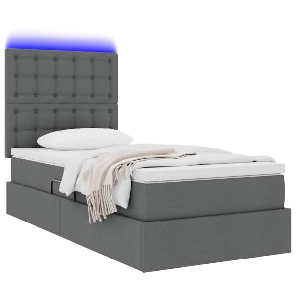 Bett mit Stauraum und LED Dunkelgrau 100 x 200 cm Polyester