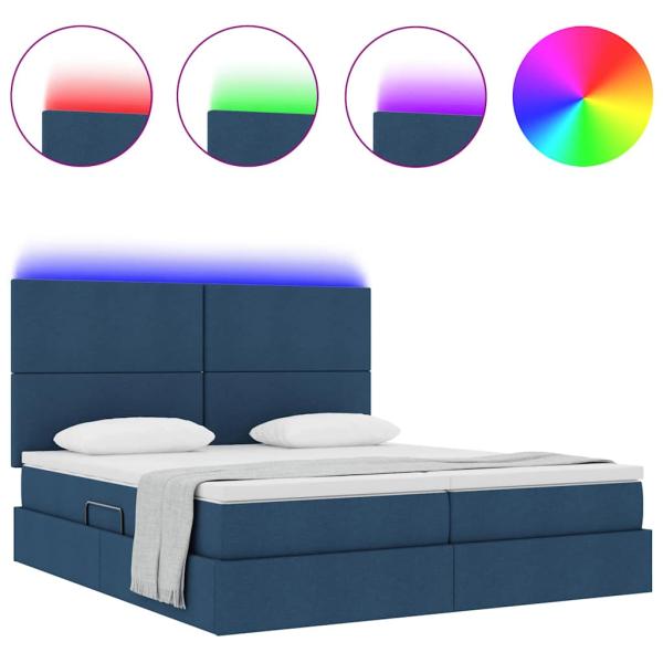 Bett mit LED-Lichtleisten mit Kopfteil Blau 180 x 200 cm Stoff