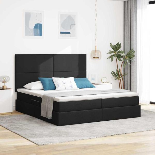 ARDEBO.de - Bett mit LED-Lichtleisten Schwarz 200 x 200 cm Stoff