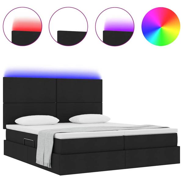 Bett mit LED-Lichtleisten Schwarz 200 x 200 cm Stoff