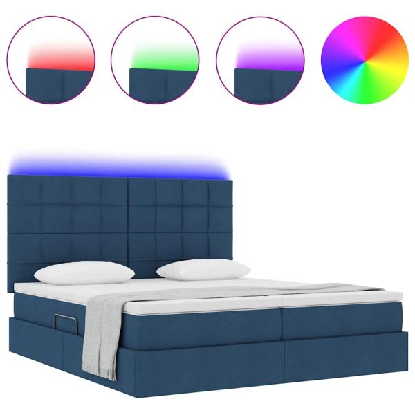 Bett mit LED-Lichtleisten mit Kopfteil Blau 180 x 200 cm Stoff