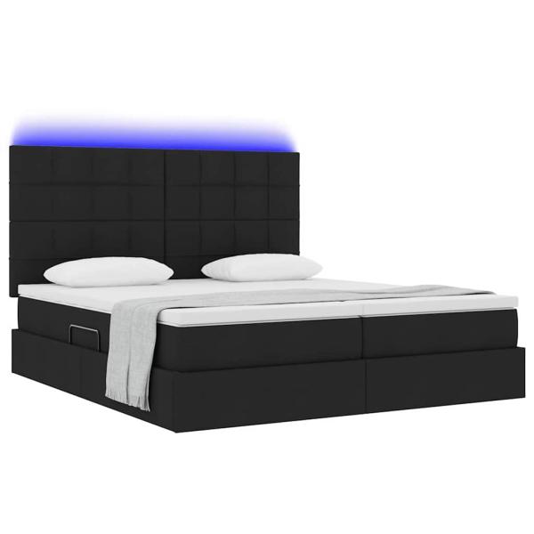 Bett mit LED-Lichtleisten Schwarz 200 x 200 cm Stoff