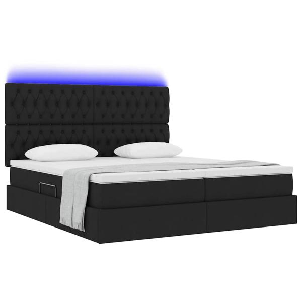 Bett mit LED-Lichtleisten Schwarz 200 x 200 cm Stoff