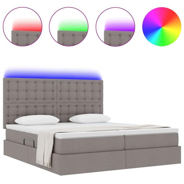 Bett mit LED-Lichtleisten mit Kopfteil Taupe 180 x 200 cm Stoff