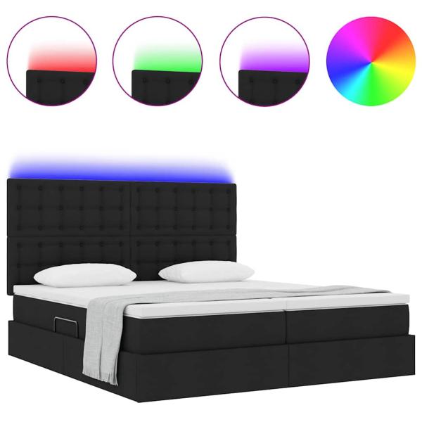 Bett mit LED-Lichtleisten Schwarz 200 x 200 cm Stoff