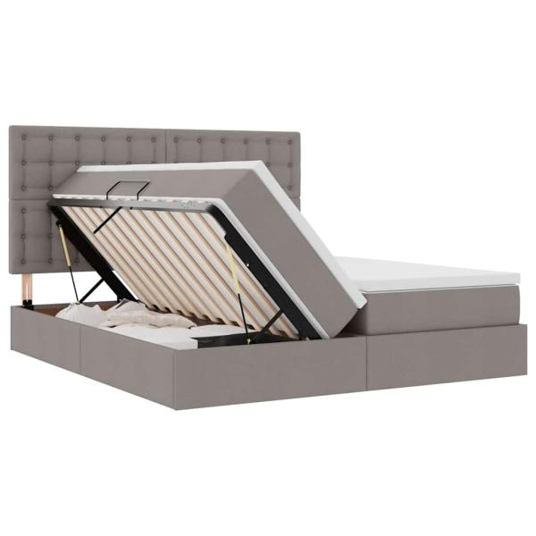 Bett mit LED-Lichtleisten mit Kopfteil Taupe 200 x 200 cm Stoff