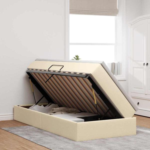 Aufbewahrungsbett mit Matratze Creme 90 x 200 cm Polyester