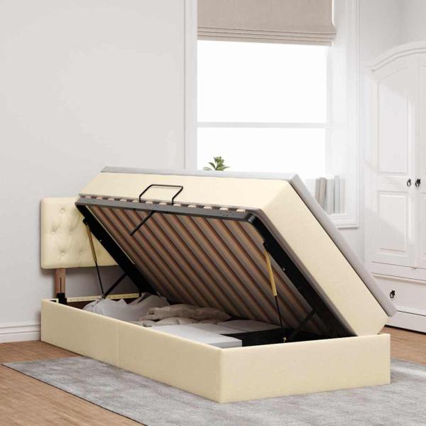 Aufbewahrungsbett mit Matratze Creme 90 x 200 cm Holzwerkstoff