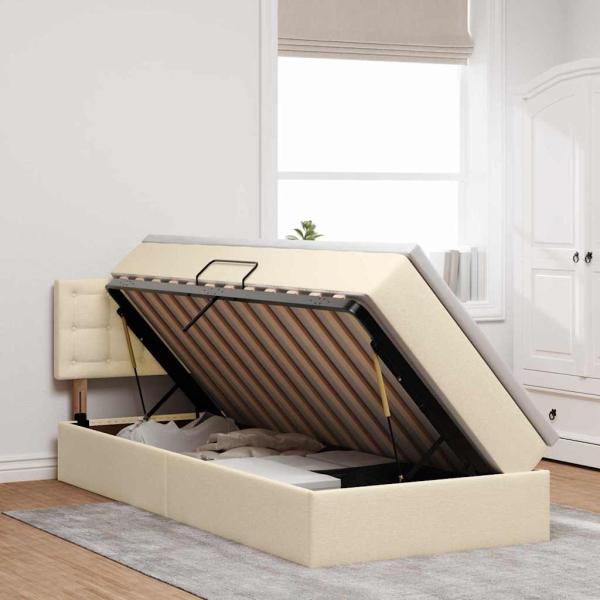Aufbewahrungsbett mit Matratze Creme 90 x 200 cm Holzwerkstoff