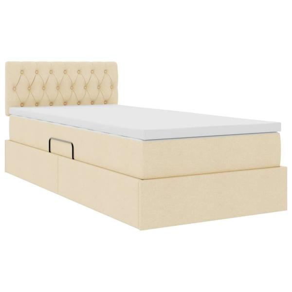 Bett mit Stauraum und LED mit Matratze Creme 90 x 200 cm Stoff