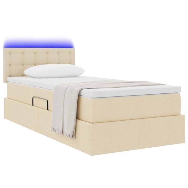 Bett mit Stauraum und LED mit Matratze Creme 90 x 200 cm Stoff