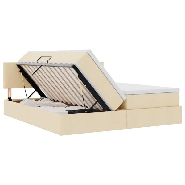 Bett mit LED-Lichtleisten mit Kopfteil Creme 180 x 200 cm Stoff