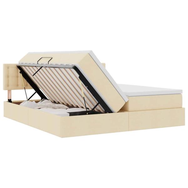 Bett mit LED-Lichtleisten mit Kopfteil Creme 180 x 200 cm Stoff