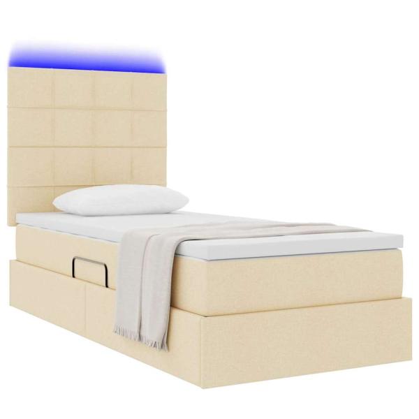 Bett mit Stauraum und LED mit LED Creme 90 x 200 cm Polyester