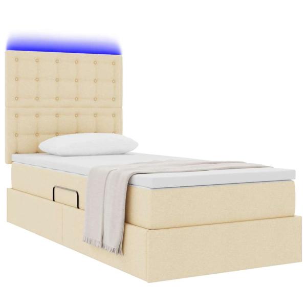 Bett mit Stauraum und LED mit LED Creme 90 x 200 cm Polyester