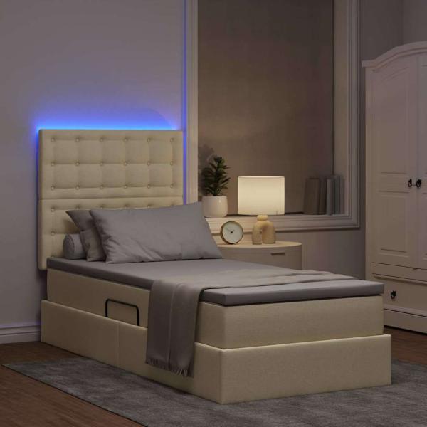Bett mit Stauraum und LED mit LED Creme 90 x 200 cm Polyester