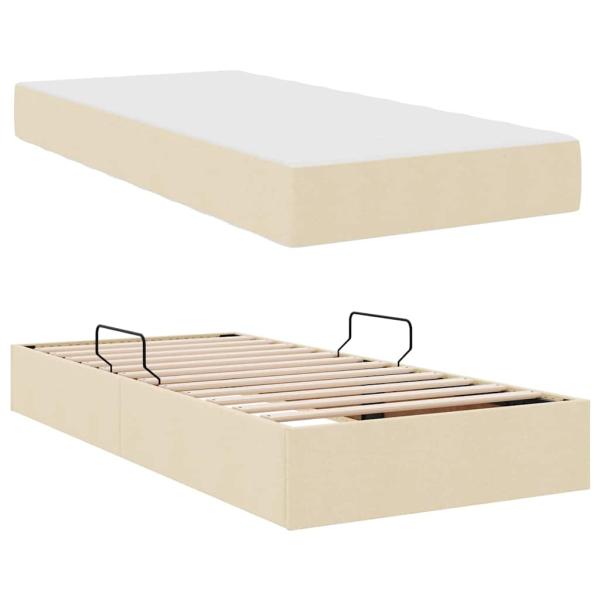 Aufbewahrungsbett mit Matratze Creme 90 x 200 cm Polyester