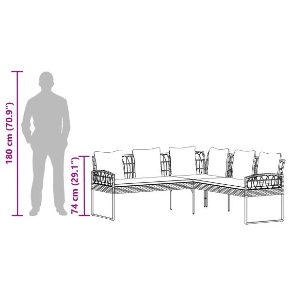 Garten-Sofaset mit Kissen 2 pcs Schwarz Polyrattan und Stahl